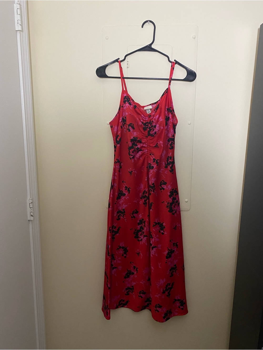 a new day Red Satin Floral Maxi Slip Dress